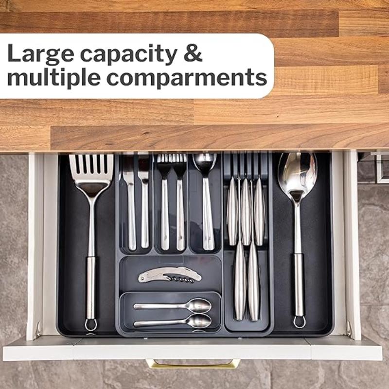 Grey Expandable Cutlery Drawer Organiser Divider, by Nuovva