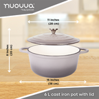 Grey Enamelled Cast Iron Casserole Pot - 28cm - 6L