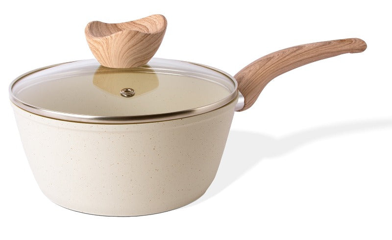 Cream Granite Non-Stick Saucepan with Lid (Multiple Set Sizes), by Nuovva