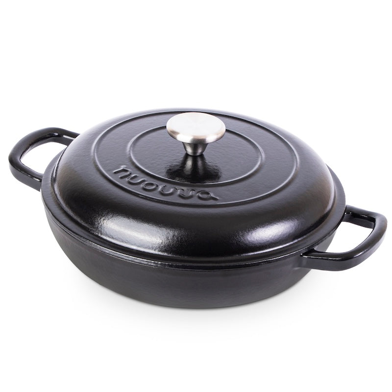 Black Shallow Cast Iron Dutch Oven Casserole Pot - 2.2L - 26cm, by Nuovva