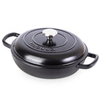 Black Shallow Cast Iron Dutch Oven Casserole Pot - 2.2L - 26cm, by Nuovva