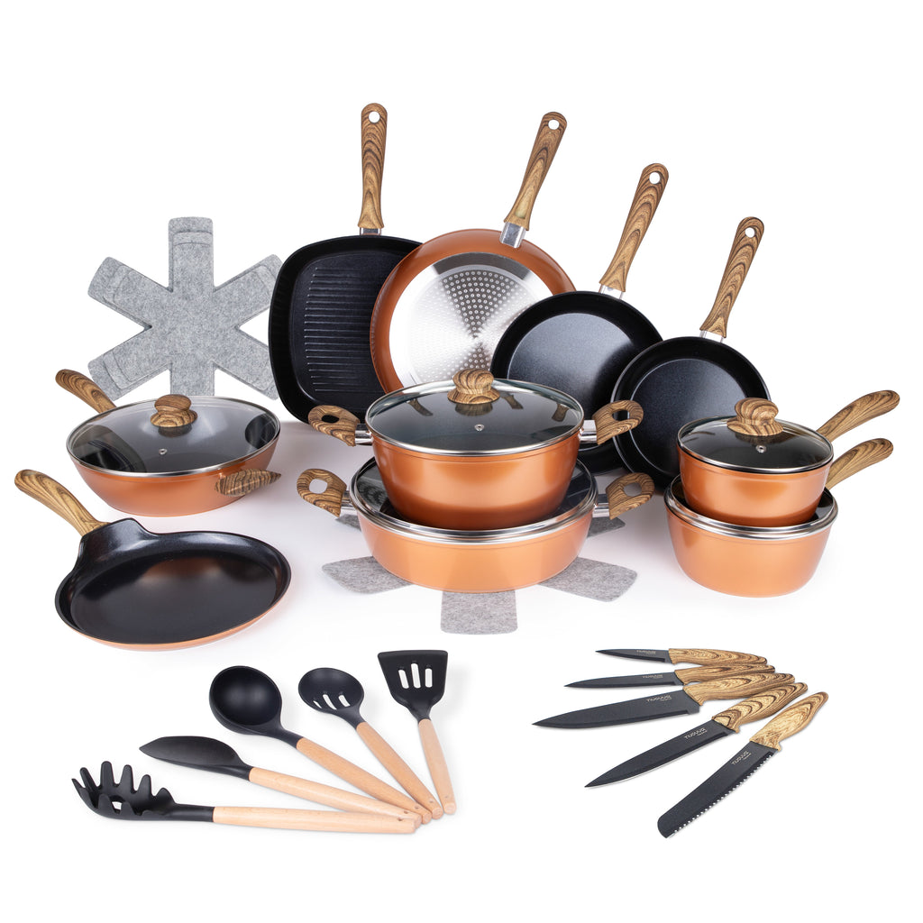 35pcs Copper Kitchen Cookware & Kitchen Knife Set