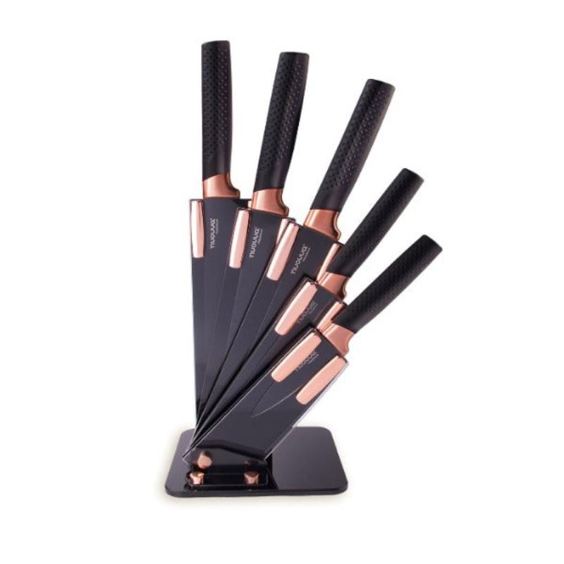 Copper Sharp Kitchen Knife Set With Acrylic Block - 6 piece, by Nuovva