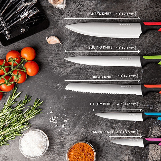 Sharp Kitchen Knife Set With Acrylic Block, 6 piece (Multiple Colours), by Nuovva