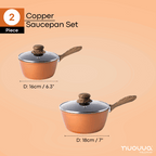 Non-Stick Saucepan with Lid - 2 Pieces, 16cm, 18cm (Multiple Colours) by Nuovva