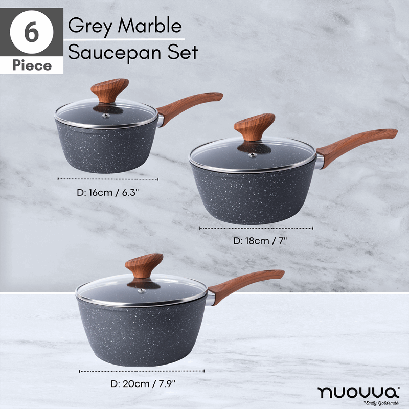 Non-Stick Saucepan with Lid - 3 Pieces, 16cm, 18cm, 20cm ( Multiple Colours) by Nuovva
