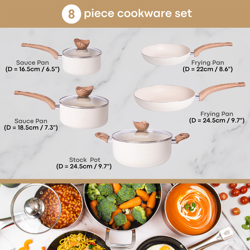 Kitchen Cookware Set of 5, 8, 15 & 35pcs with Lids - Multiple Colours