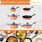 Copper Kitchen Cookware Set with Lids - 15-Pieces