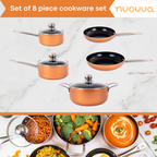 Kitchen Cookware Set of 5, 8, 15 & 35pcs with Lids - Multiple Colours