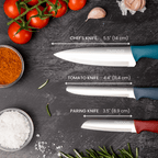 Dull Multicolour Kitchen Knife Set, Stainless Steel Non-Stick Blades - 3 pieces, by Nuovva