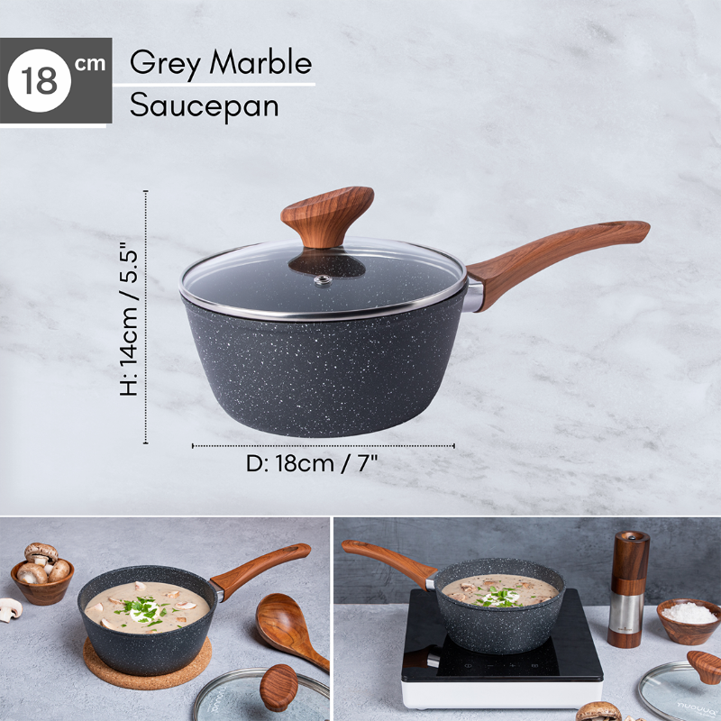 Marble Granite Non-Stick Saucepan with Lid (Multiple Set Sizes) by Nuovva