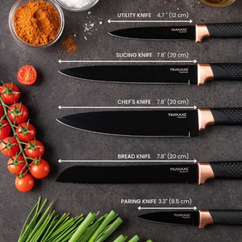 Sharp Kitchen Knife Set With Acrylic Block, 6 piece (Multiple Colours), by Nuovva