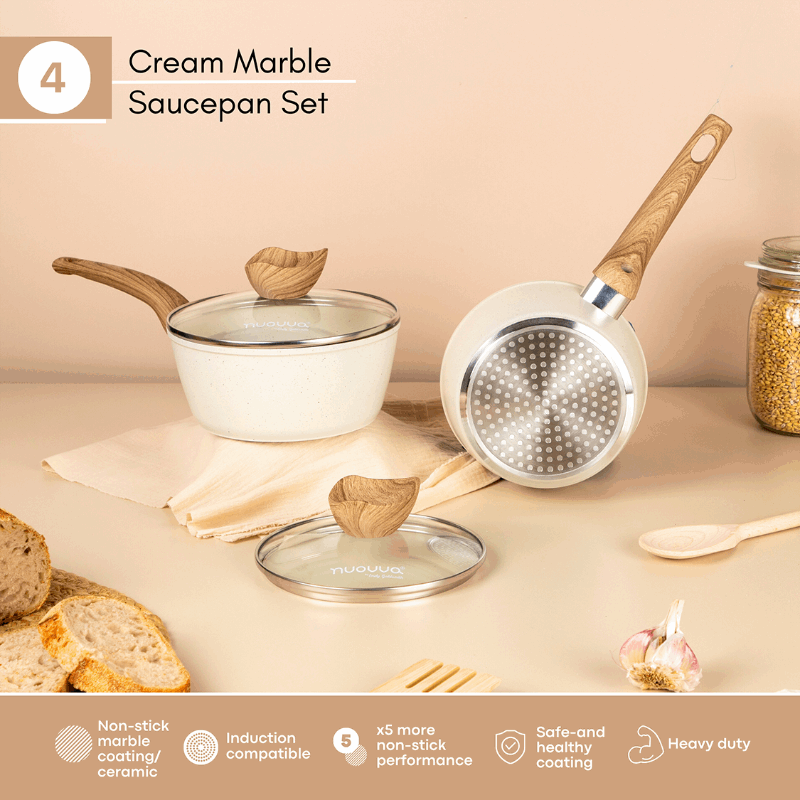 Non-Stick Saucepan with Lid - 2 Pieces, 16cm, 18cm (Multiple Colours) by Nuovva