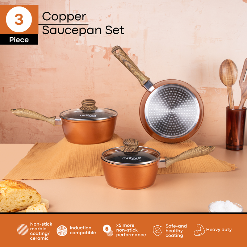 Copper Non-Stick Saucepan Set with Lid (2 Piece / 3 Piece) by Nuovva
