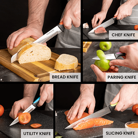 Sharp Kitchen Knife Set With Acrylic Block, 6 piece (Multiple Colours), by Nuovva