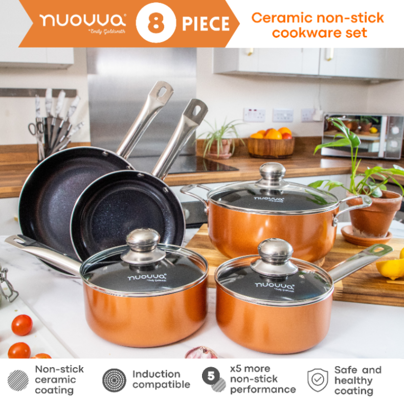 Copper Kitchen Cookware Set of 35, 15, 8, 5pcs with Lids (Multiple Set Sizes)