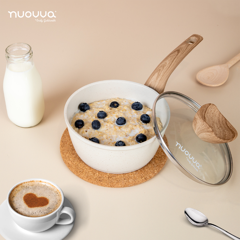 Cream Granite Non-Stick Saucepan Set with Lids - 3pcs (20cm, 18cm, 16cm) by Nuovva
