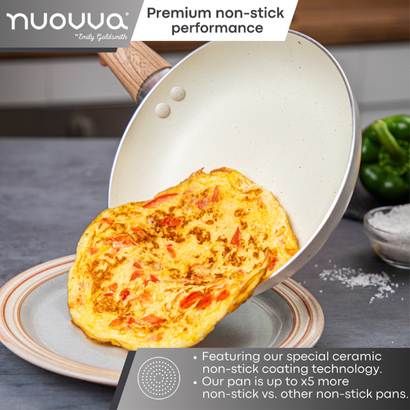Cream Frying Pan Set for Induction, Gas & Electric Hob (3 Piece) by Nuovva