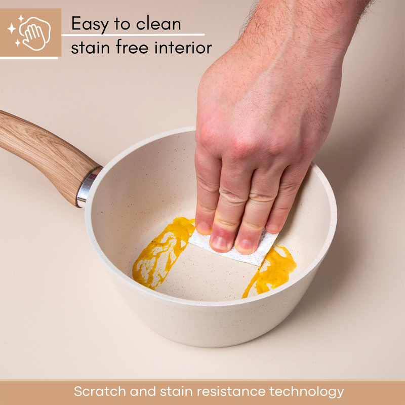 Cream Non-Stick Saucepan with Lid - 2 Pieces (16cm, 18cm) by Nuovva