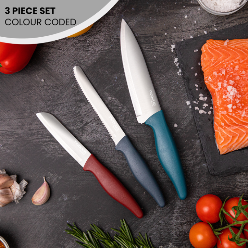 Kitchen Knife Set, Stainless Steel Non-Stick Blades - 3 pieces (Multiple Colours), by Nuovva