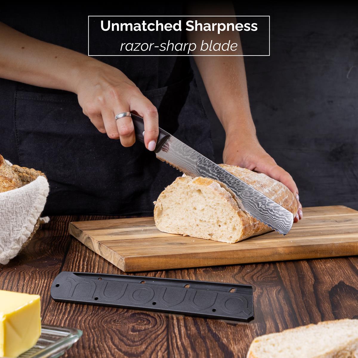 Japanese Steel 67-Layer Damascus Style Serrated Bread Knife with Pakkawood Handle, by Nuovva