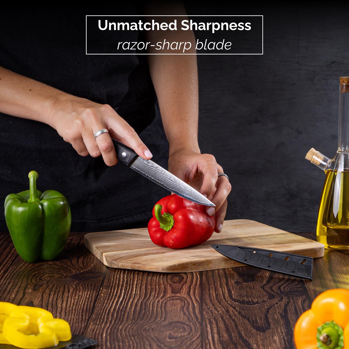 Japanese Steel 67-Layer Damascus Style Utility Knife with Pakkawood Handle, by Nuovva