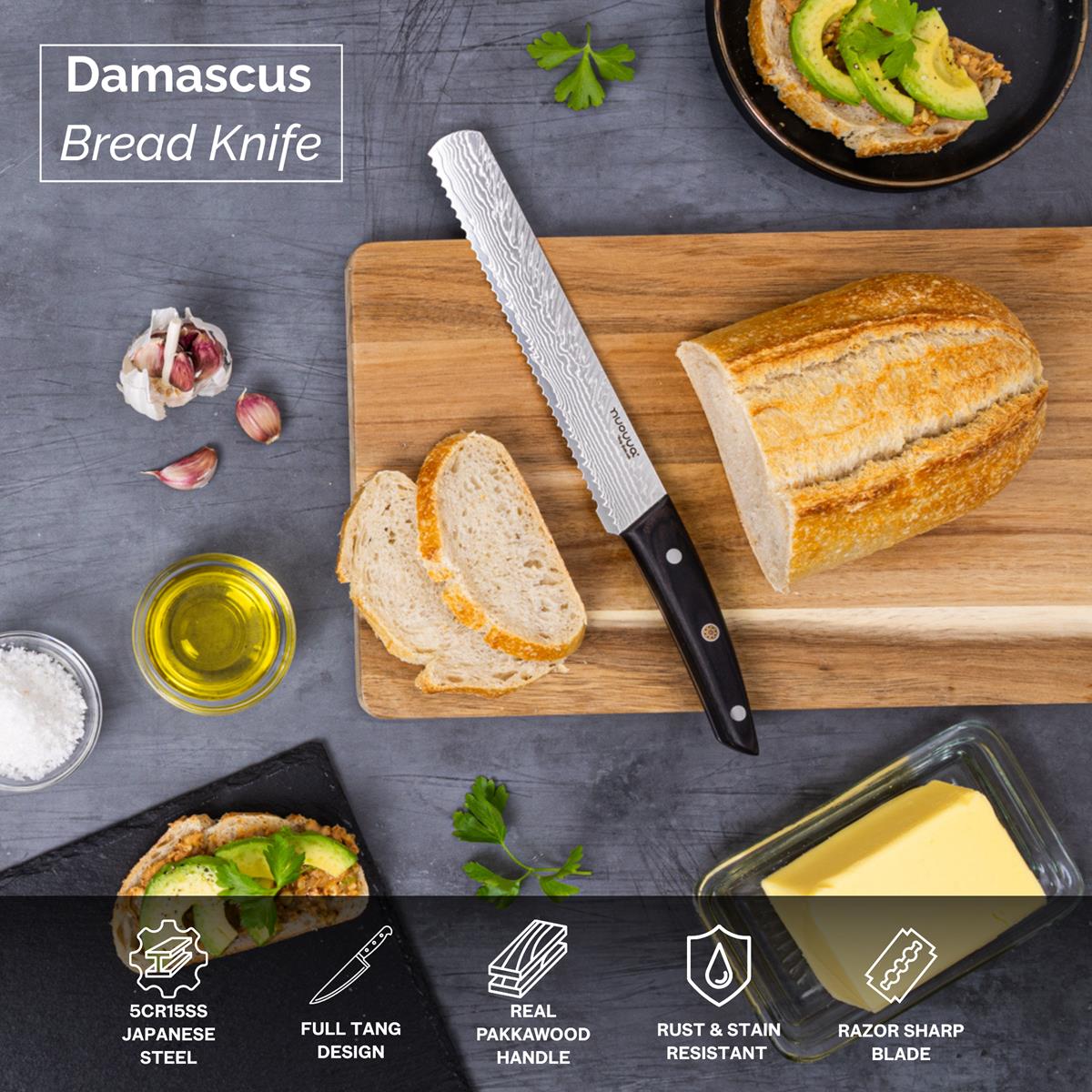 Japanese Steel Damascus Style Kitchen Knives with Pakkawood Handles - Multiple Variants, by Nuovva