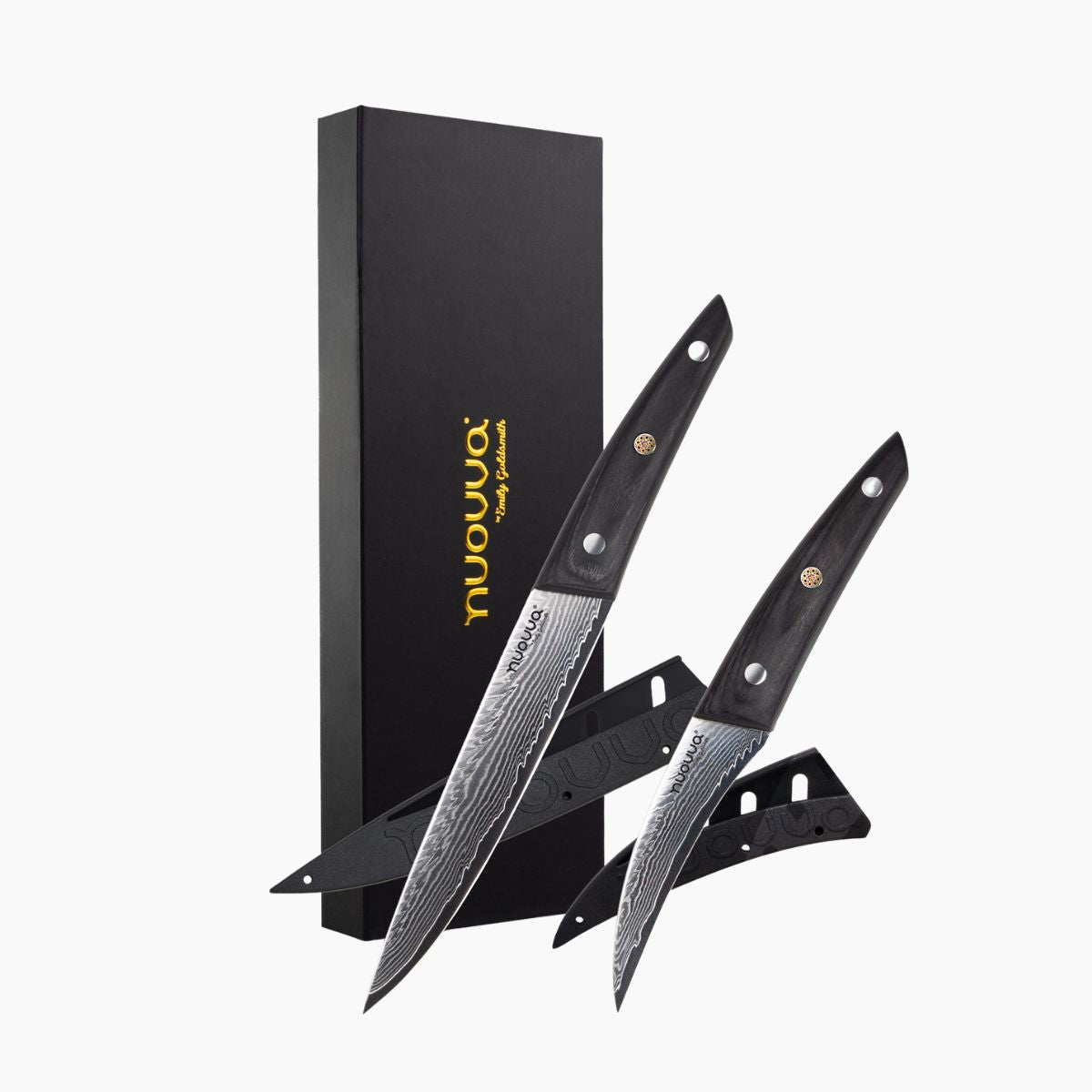 Japanese Steel Damascus Style Kitchen Knife Set, Paring & Utility Knives, by Nuovva