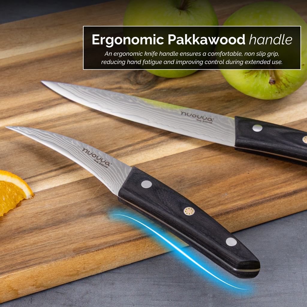 Japanese Steel Damascus Style Kitchen Knives with Pakkawood Handles - Multiple Variants, by Nuovva