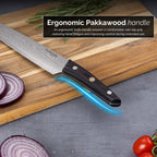 Japanese Steel 67-Layer Damascus Style Slicing Knife with Pakkawood Handle, by Nuovva