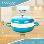 Shallow Cast Iron Casserole Dish with Lid - 32cm - 3.5L (Multiple Colours), by Nuovva