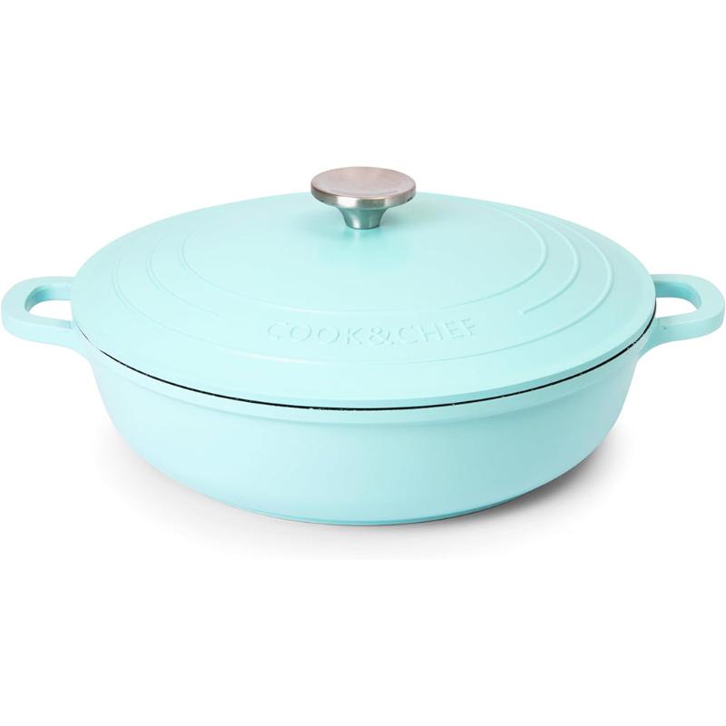 Teal Aluminium Shallow Casserole Pan with Lid - 28cm - 3.9L, by Nuovva