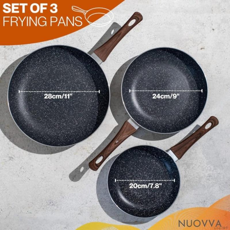 Frying Pan Set 3Pcs - 20cm, 24cm, 28cm (Multiple Colours)