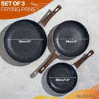 Grey Granite Frying Pan Set for Induction, Gas & Electric Hob (3 Piece) by Nuovva