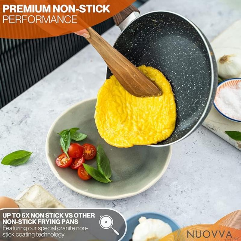 Grey Granite Frying Pan Set for Induction, Gas & Electric Hob (3 Piece) by Nuovva