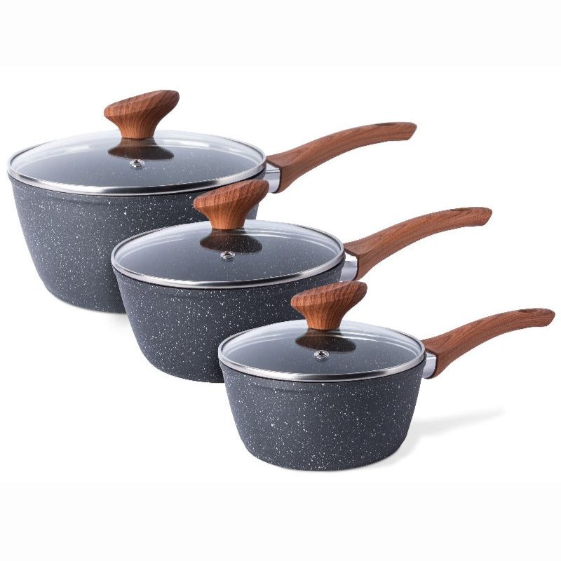 Marble Granite Non-Stick Saucepan with Lid - 3 Pieces (16cm, 18cm, 20cm) by Nuovva