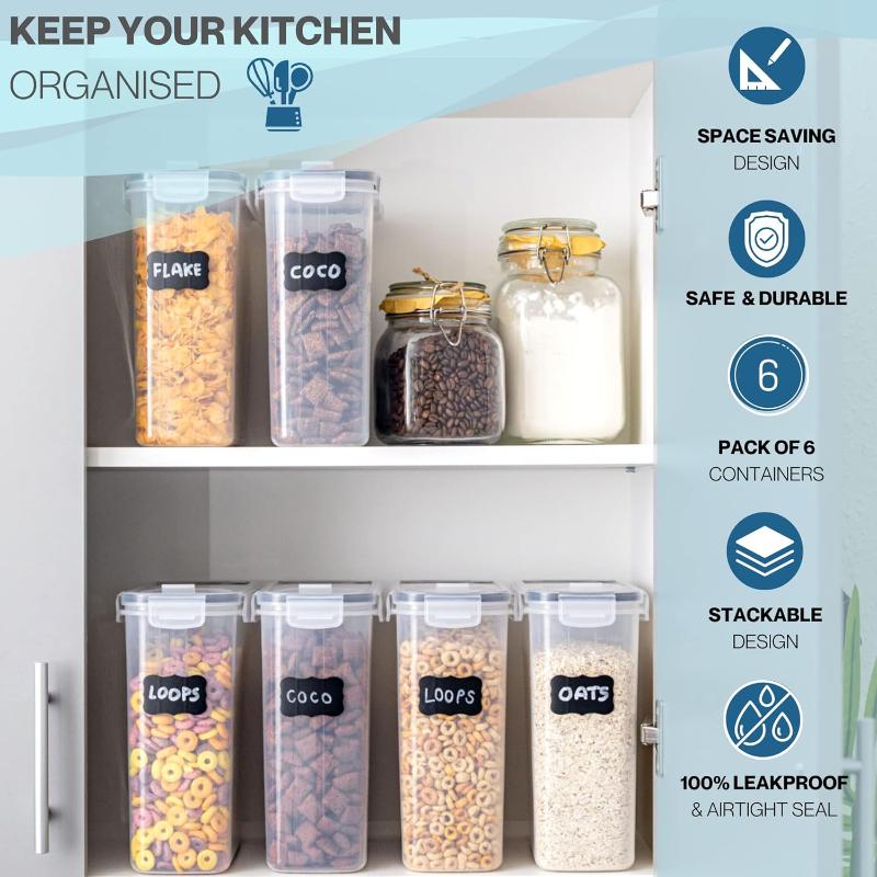 Cereal Storage Containers For Pantries Airtight BPA-Free 4L - 8pcs, by Nuovva
