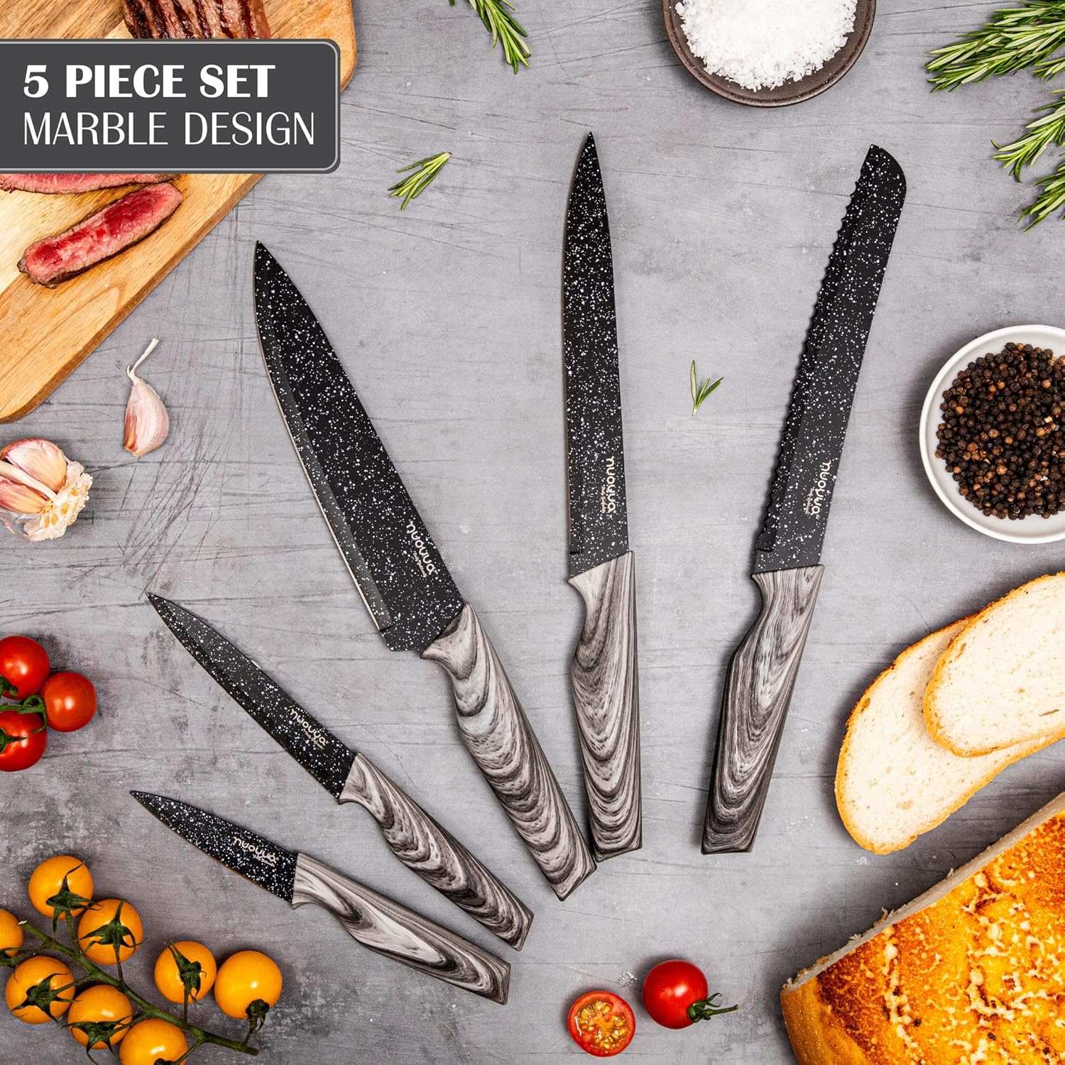 Sharp Kitchen Knife Set With Acrylic Block, 6 piece (Multiple Colours), by Nuovva