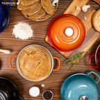 Light Blue Enamelled Cast Iron Dutch Oven Bread Pot - 5.6 Lite - 26cm, by Nuovva