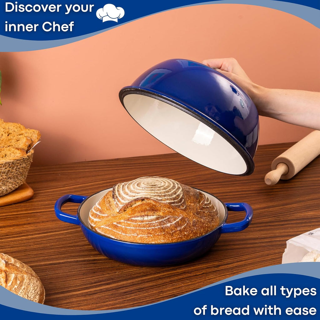 Dark Blue Enamelled Cast Iron Dutch Oven Bread Pot - 5.6 Lite - 26cm, by Nuovva