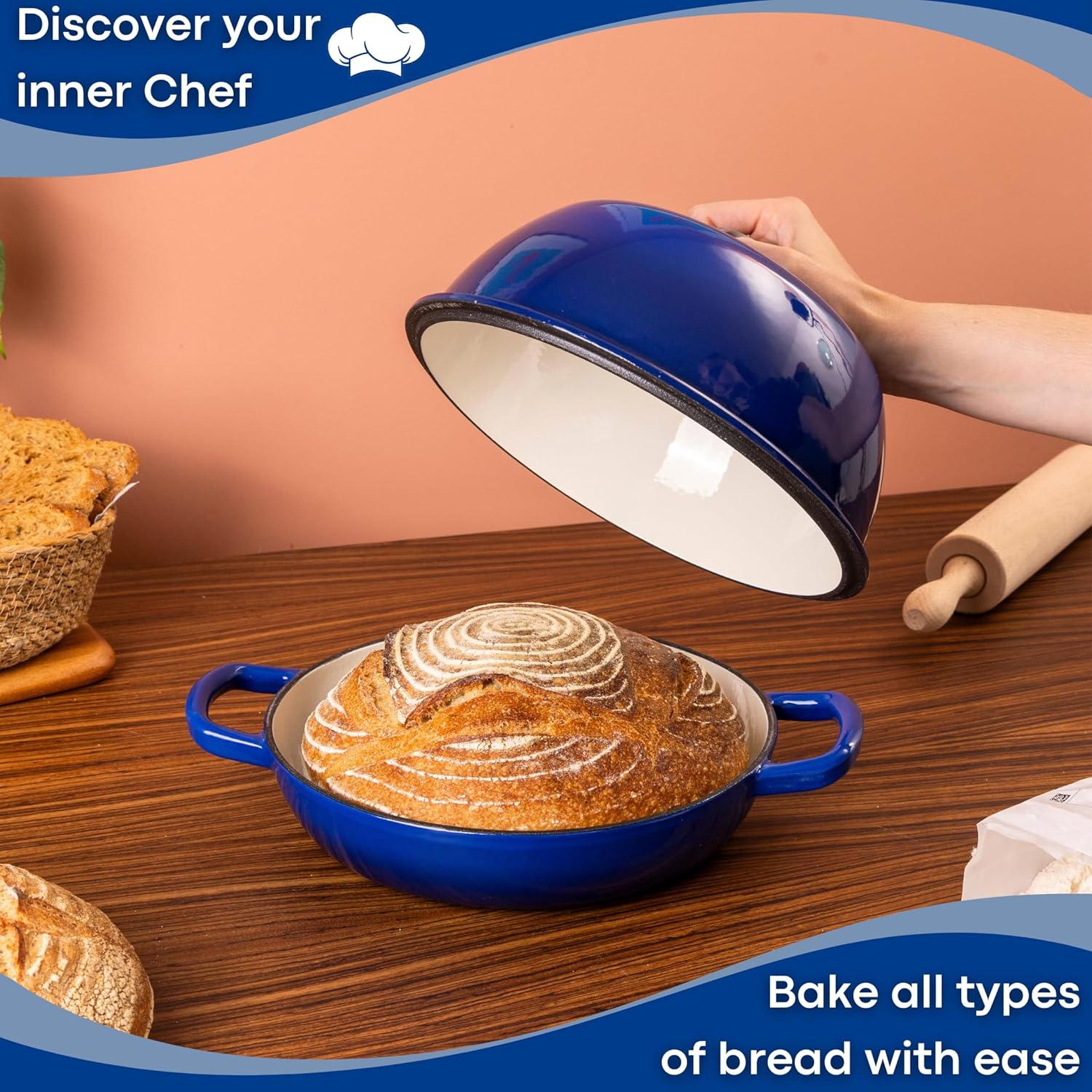 Enamelled Cast Iron Dutch Oven Bread Pot, 5.6 Lite - 26cm (Multiple Colours) by Nuovva