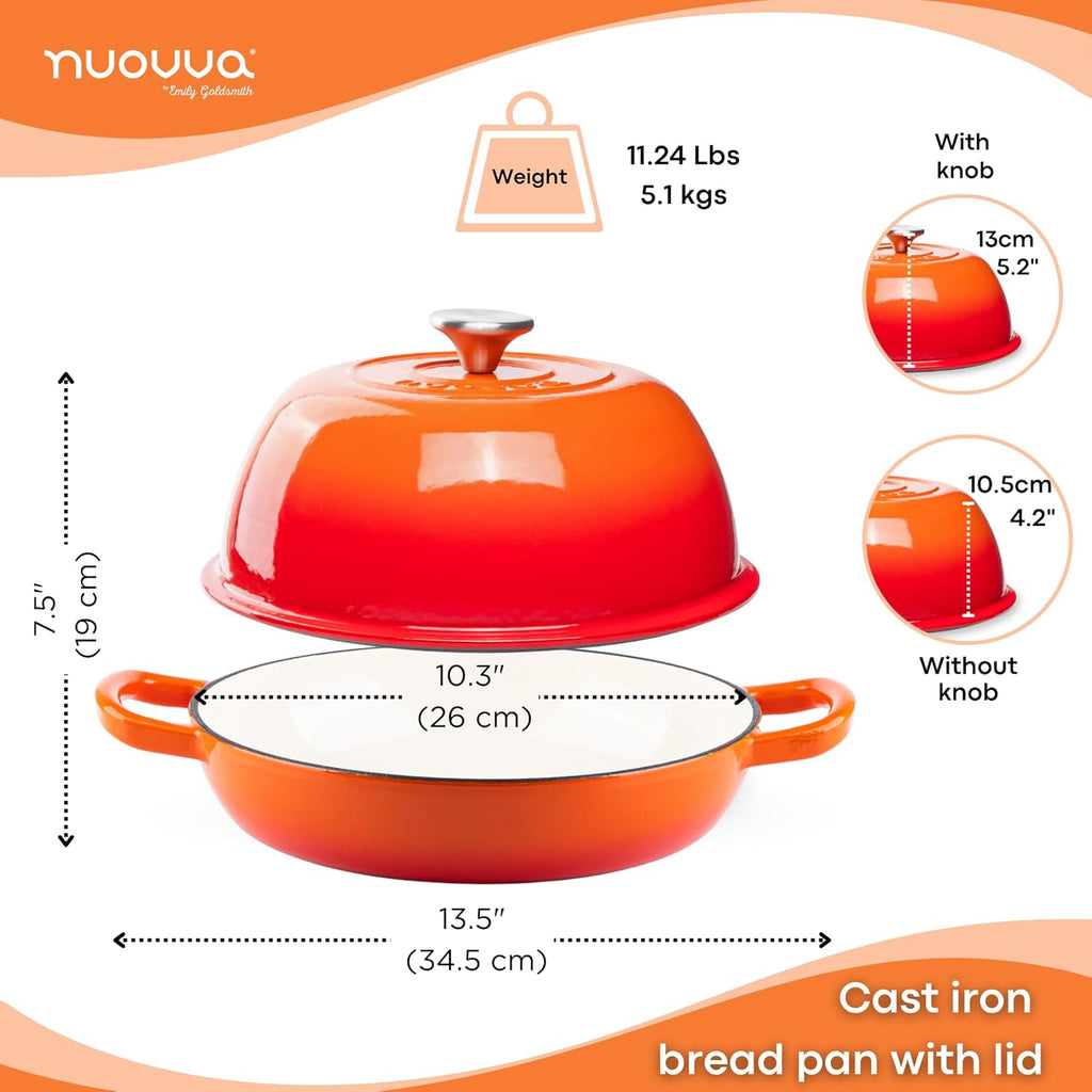 Enamelled Cast Iron Dutch Oven Bread Pot, 5.6 Lite - 26cm (Multiple Colours) by Nuovva