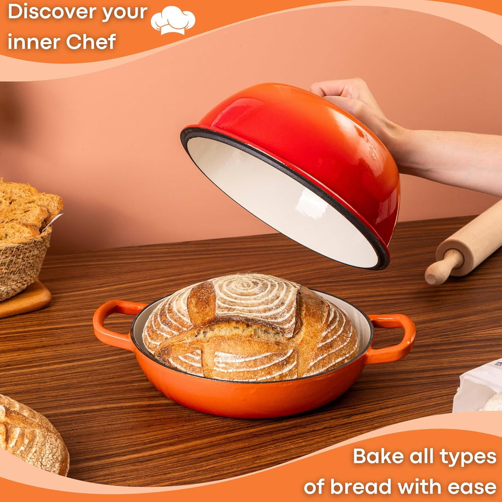Orange Enamelled Cast Iron Dutch Oven Bread Pot - 5.6 Lite - 26cm, by Nuovva