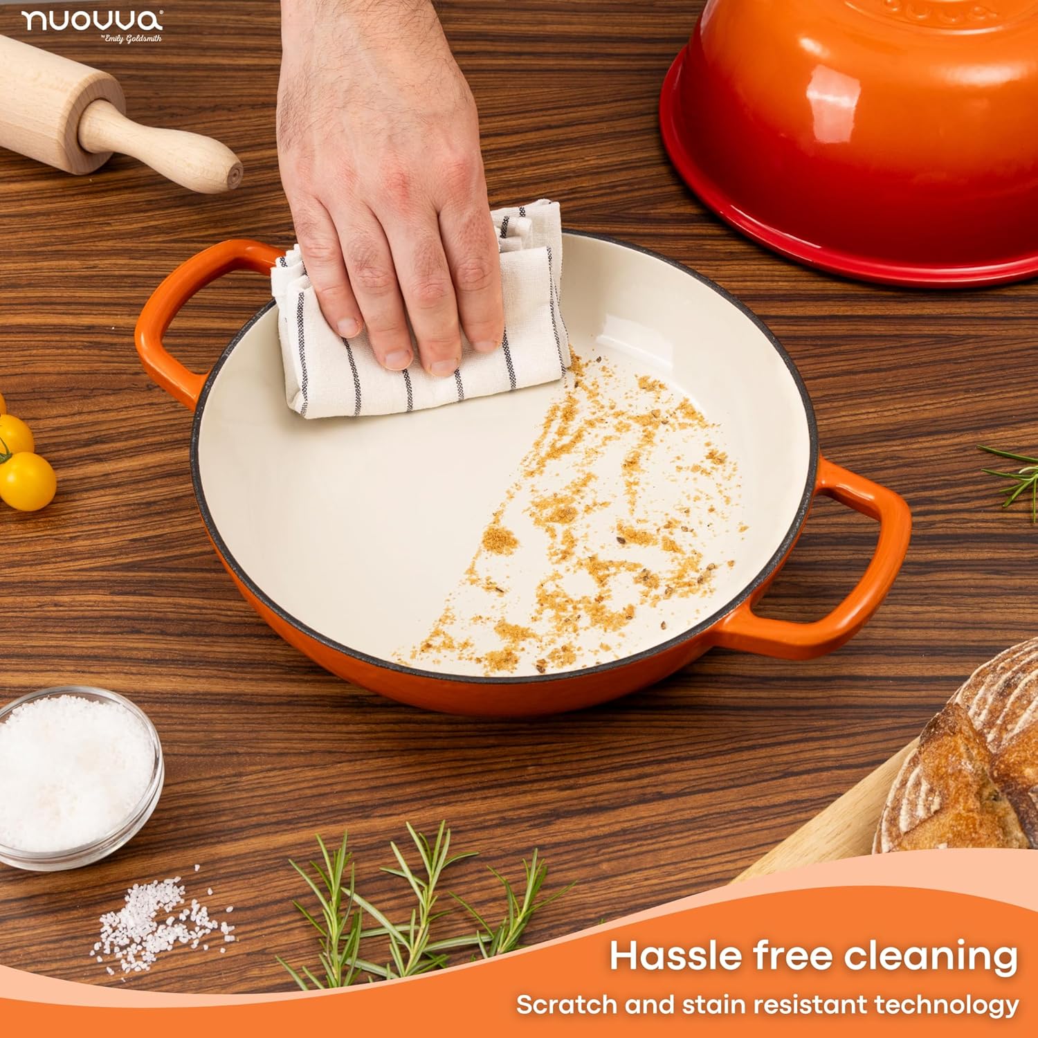 Orange Enamelled Cast Iron Dutch Oven Bread Pot - 5.6 Lite - 26cm, by Nuovva