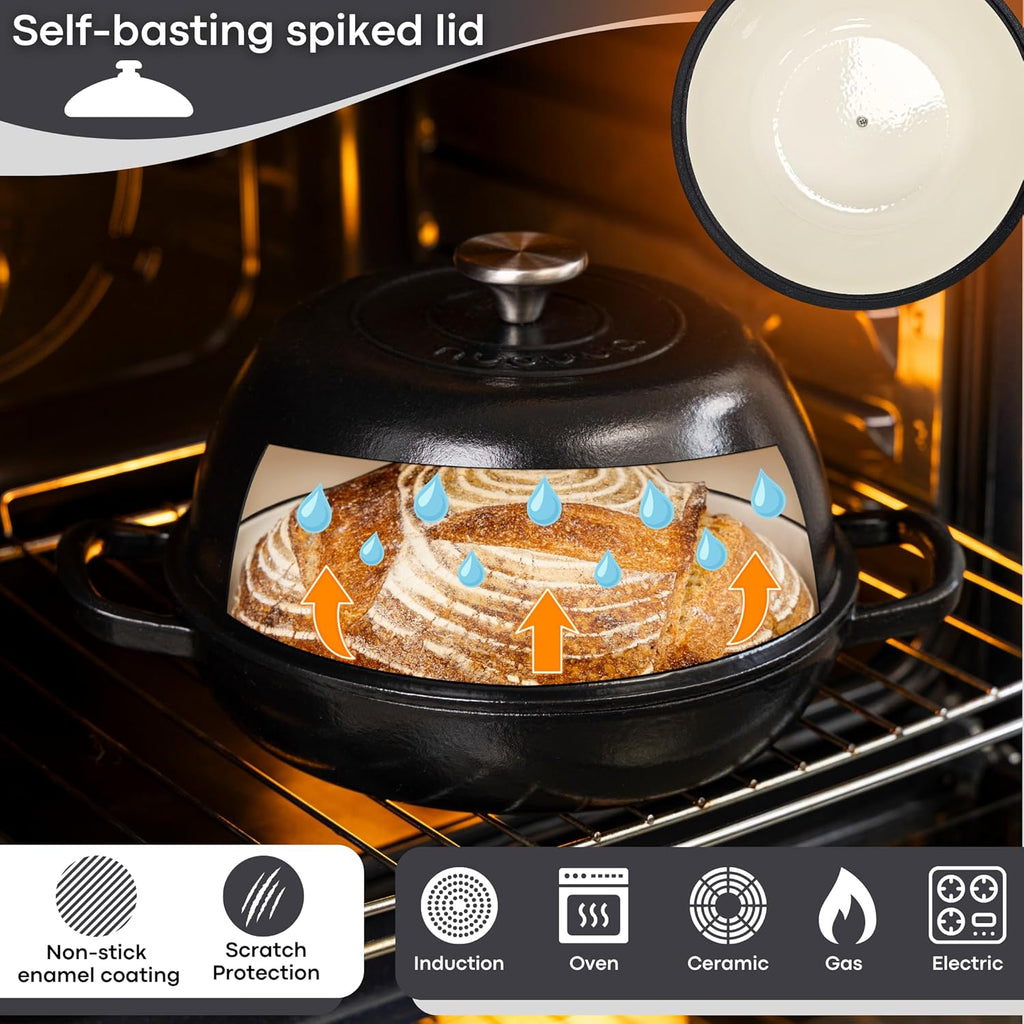 Enamelled Cast Iron Dutch Oven Bread Pot, 5.6 Lite - 26cm (Multiple Colours) by Nuovva