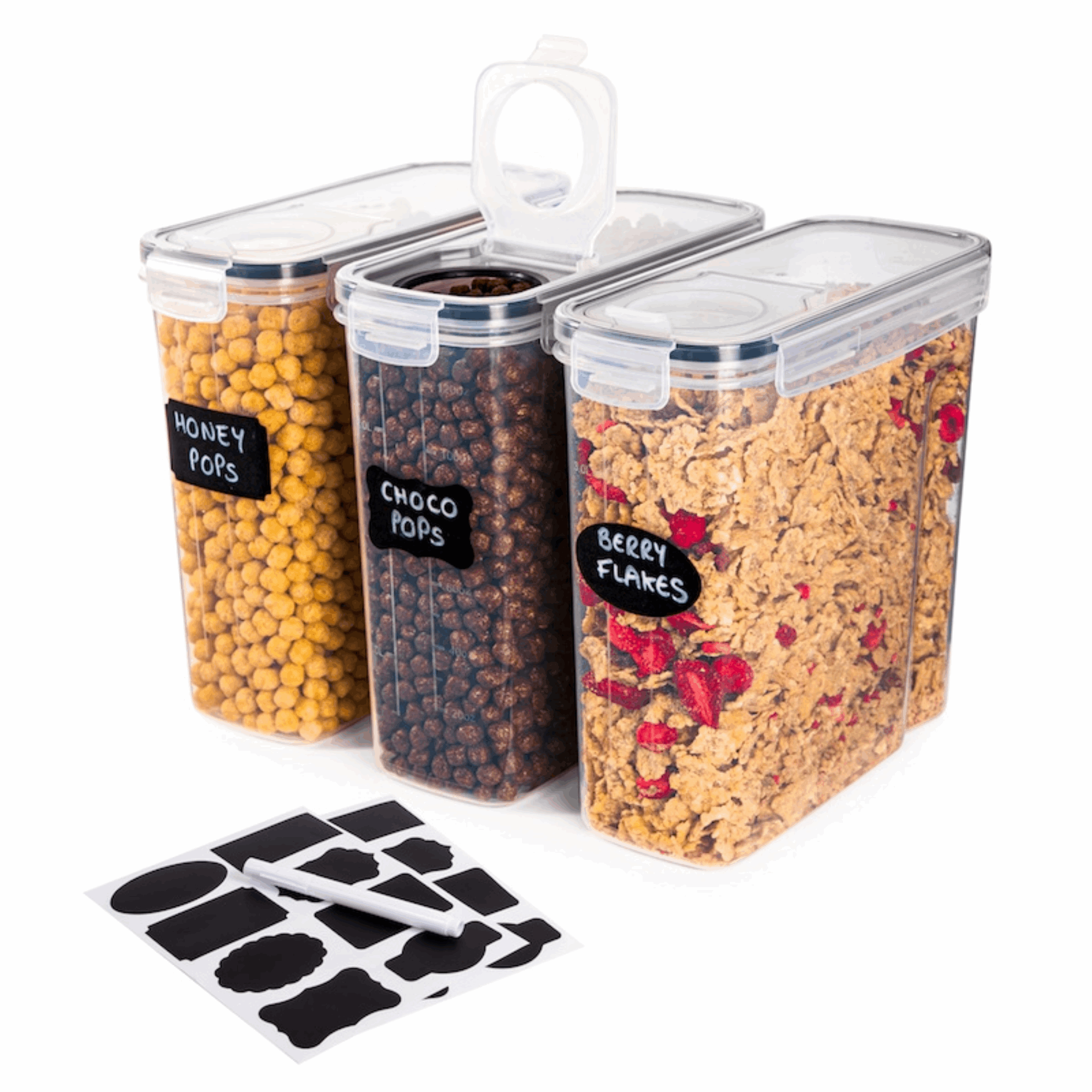 Airtight BPA-Free Cereal Food Storage Containers 2.5L - 3Pcs, by Nuovva