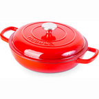 Shallow Cast Iron Dutch Oven Casserole Pot - 2.2L - 26cm, (Multiple Colours) by Nuovva