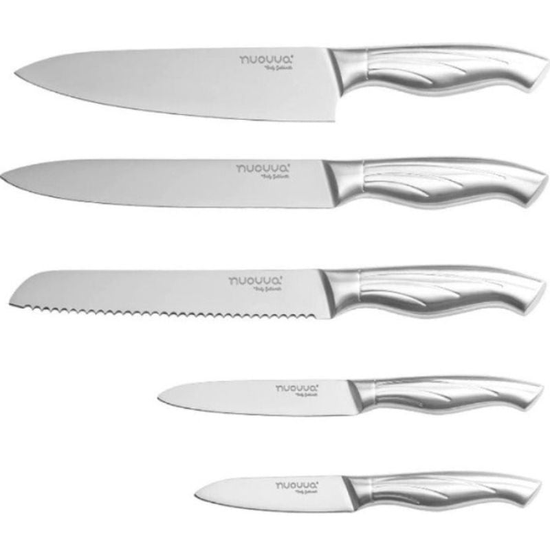 Stainless Steel Knife Set with Hardwood Block (Multiple Quantities: 5pcs, 14pcs), by Nuovva