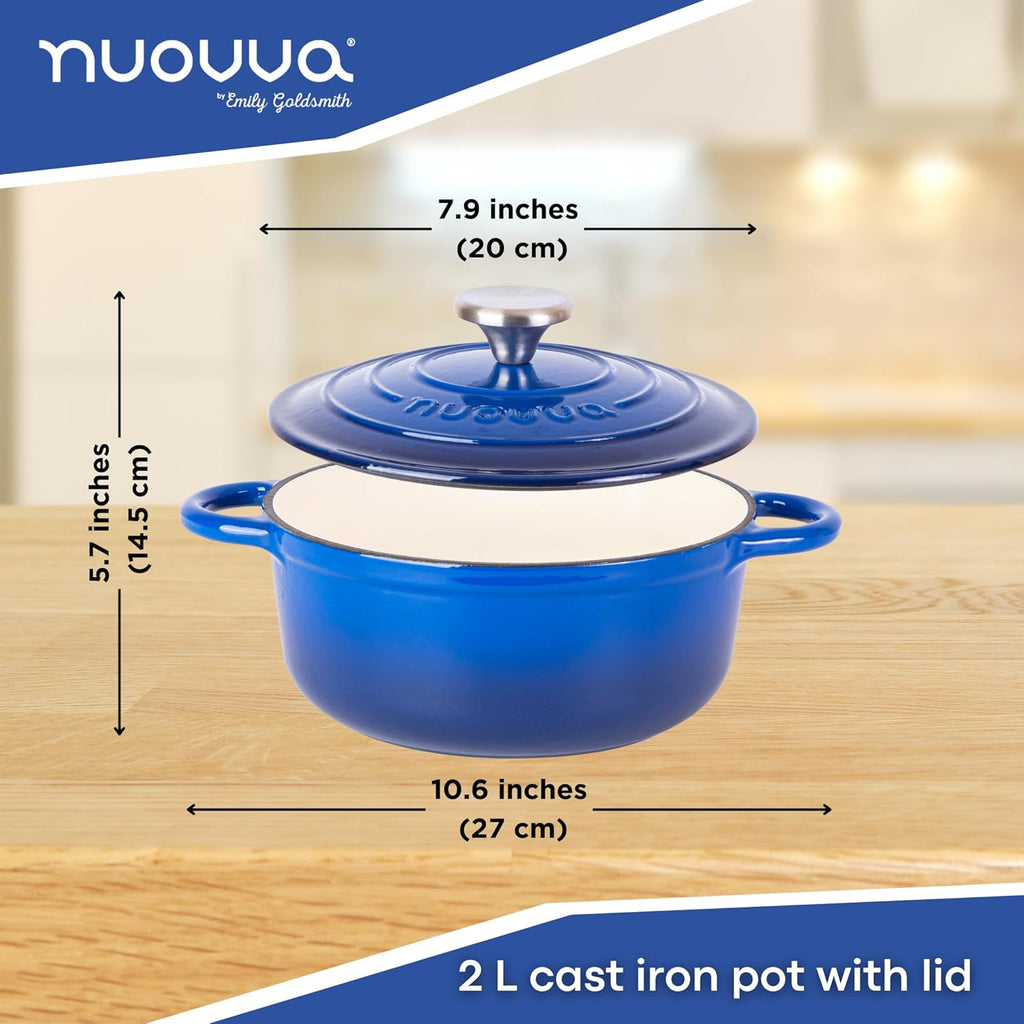 Dark Blue Cast Iron Dutch Oven with Lid - 2L, 20cm