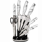 Calcutta Marble Design Kitchen Knife Set with Rotating Block - 7-Piece Set, by Nuovva